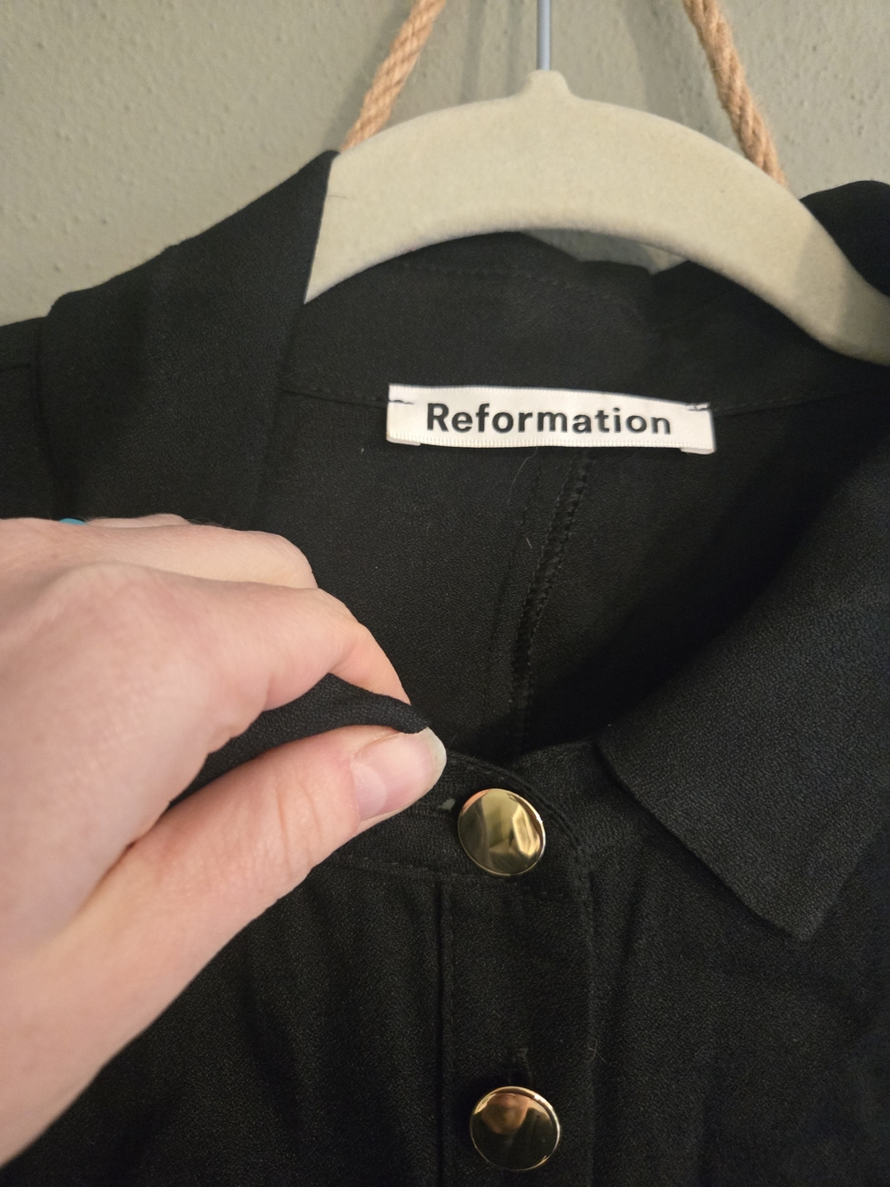 Reformation Hugh Black Long-Sleeve Mini Dress with Gold Buttons - Picture 3 of 4